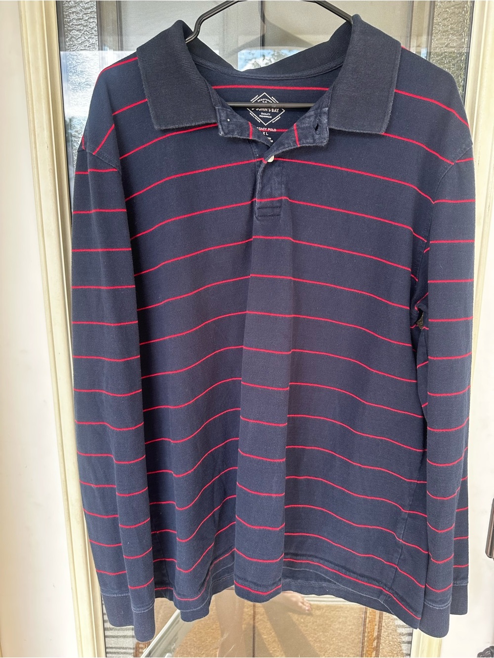 St. John's Bay Navy Long-Sleeve Polo with Red Stripes